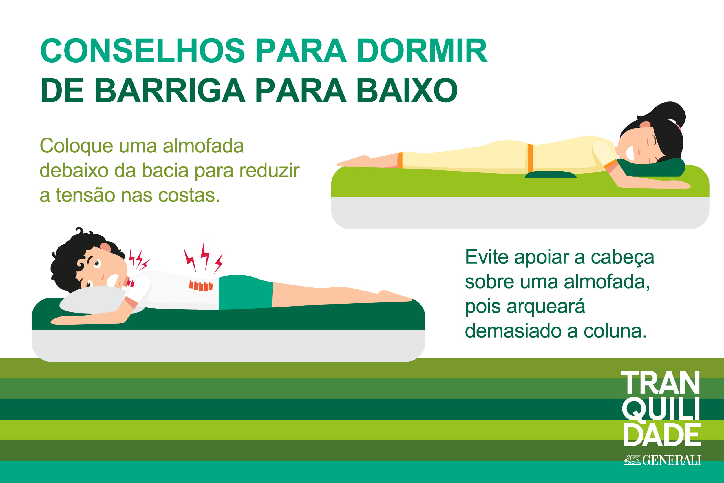 Infografia sobre conselhos para dormir de barriga para baixo